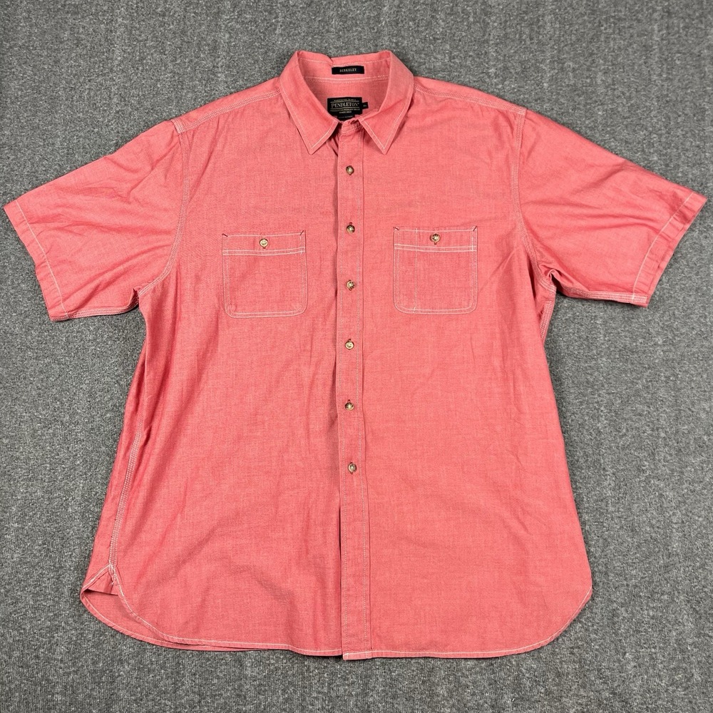 Pendleton Berkeley Shirt Mens XL Red Cotton Chambray Short Sleeve Button Up